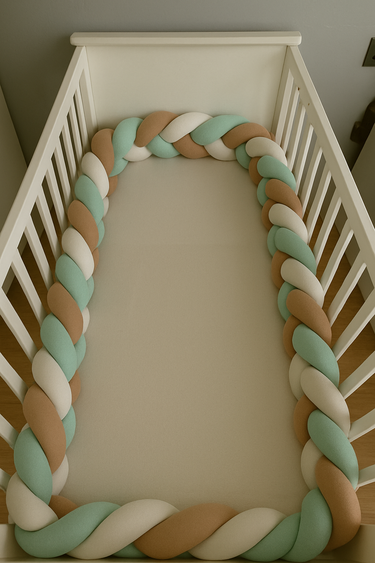 Tour de lit tressé - Vert Beige Blanc -